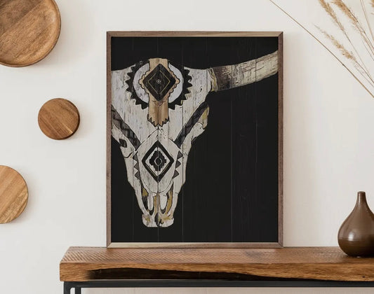 Tribal Longhorn Skull-Black