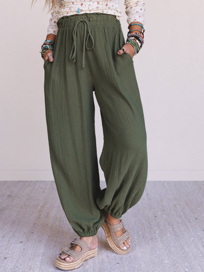 Celestia Wide Leg Cinched Pants - Olive