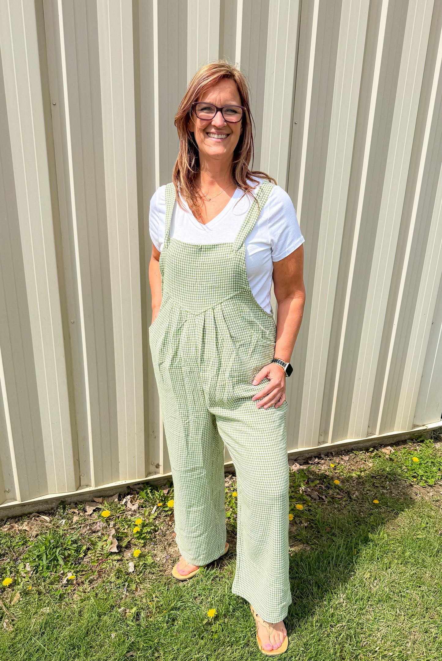 Green Gingham overall jumpsuit