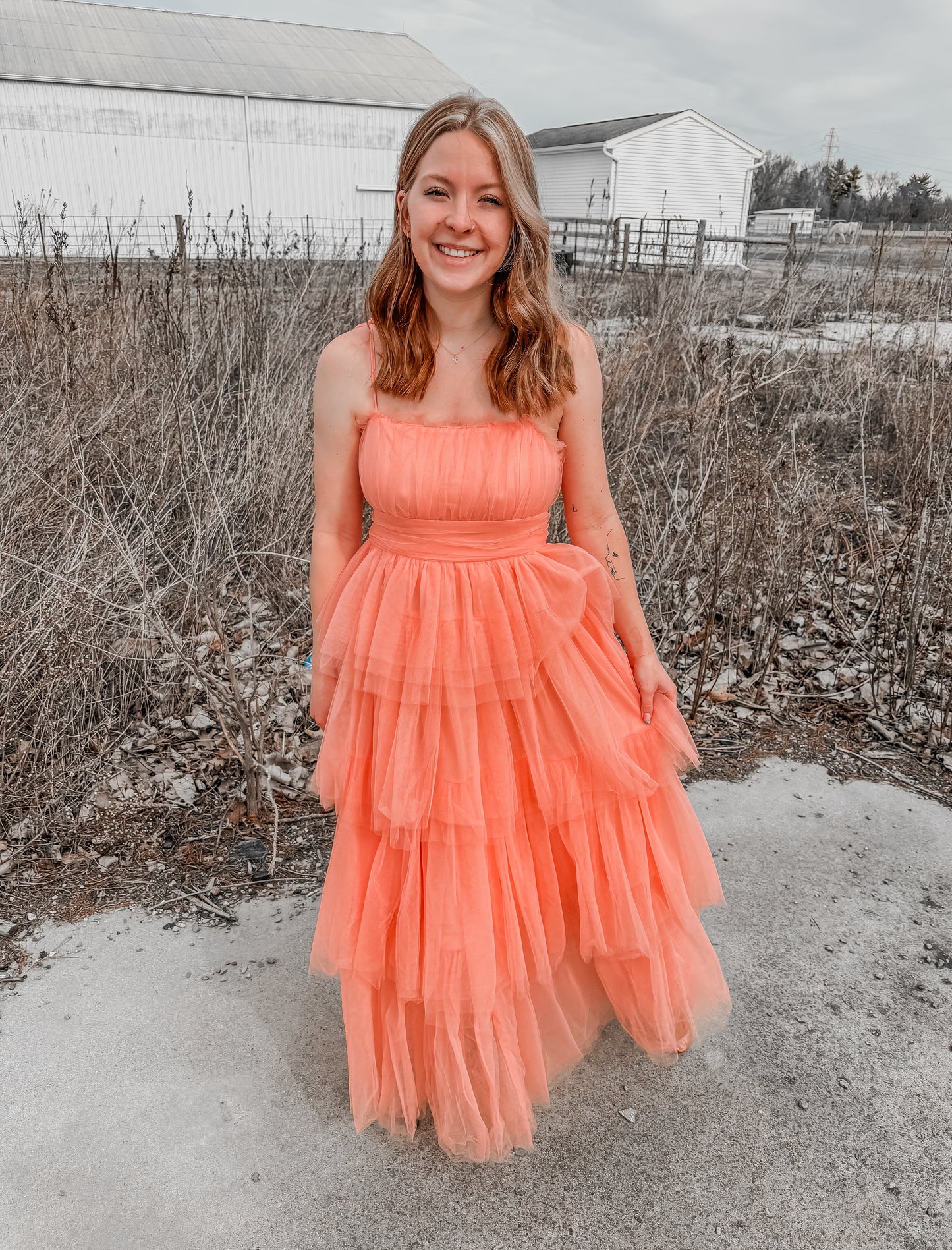 ROMANTIC TIERED MESH RUFFLED DRESS