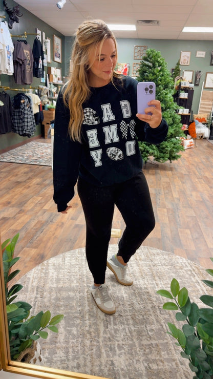 Black game day crew neck