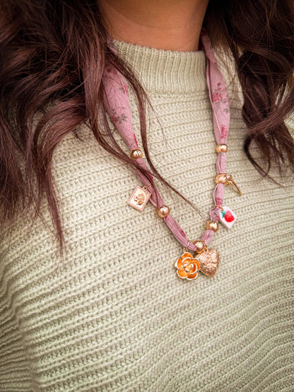 Pink scarf charm necklace