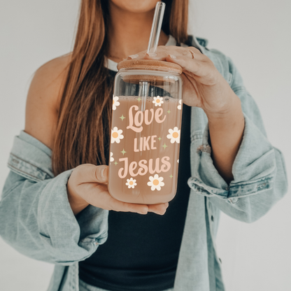 Love Like Jesus | 20 oz Glass Libbey with Bamboo Lid & Straw