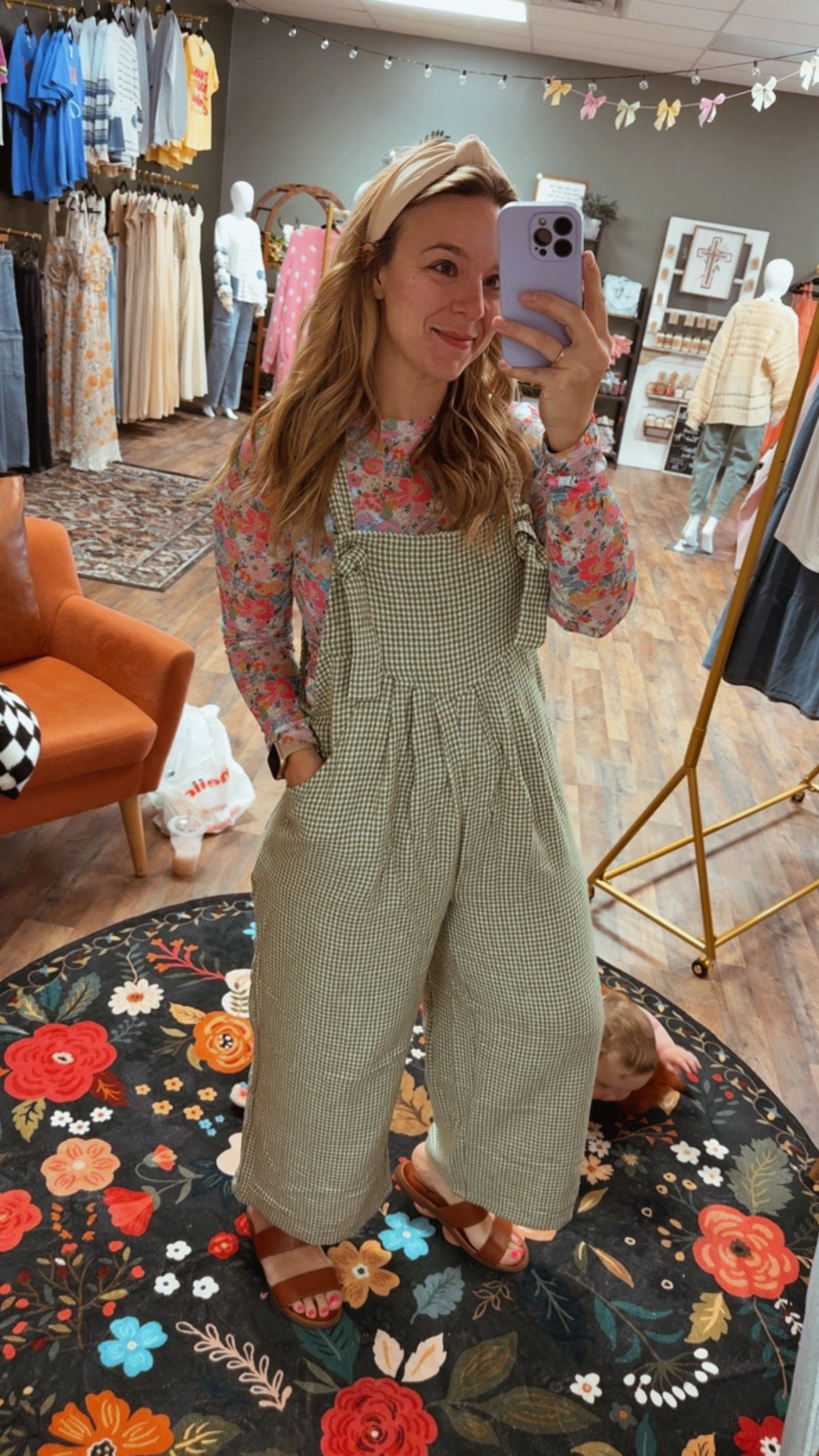 Green Gingham overall jumpsuit