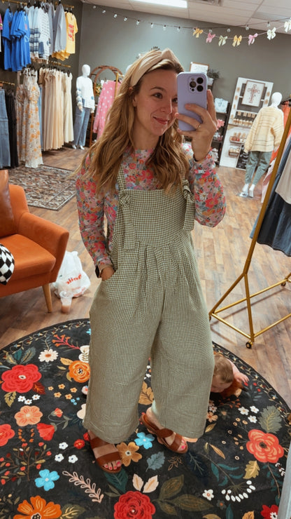 Green Gingham overall jumpsuit