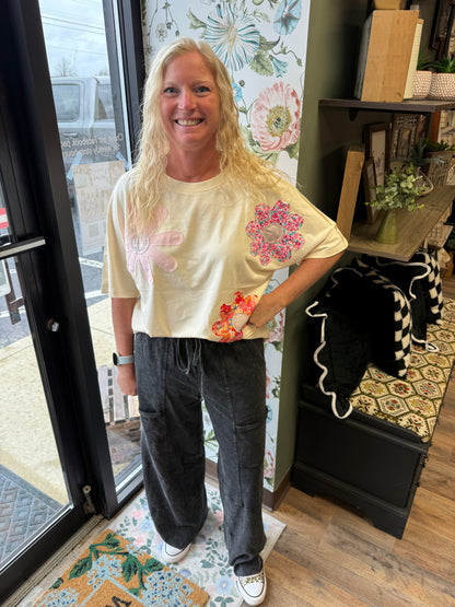Tan Patchwork Floral Tee