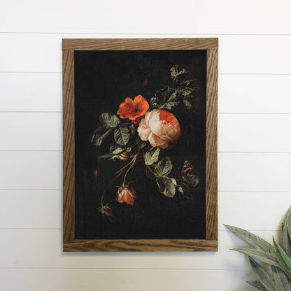 Vintage Distressed Rose Canvas Wood Sign Framed Wall Art Pri