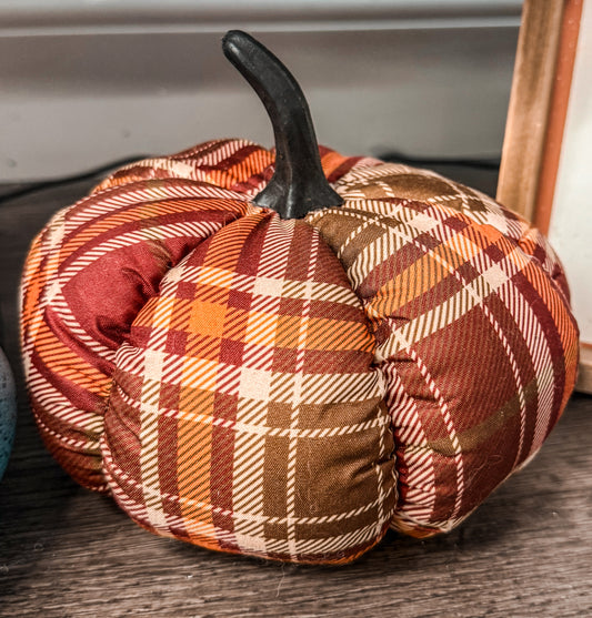 Plaid Orange and Red Plush Pumpkin