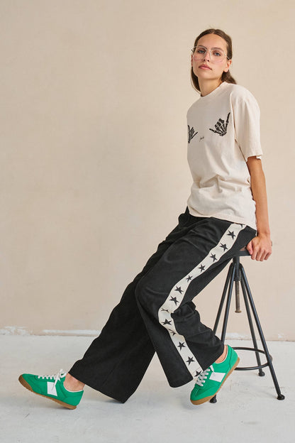 STAR STRIPE CORDUROY WIDE LEG PANTS