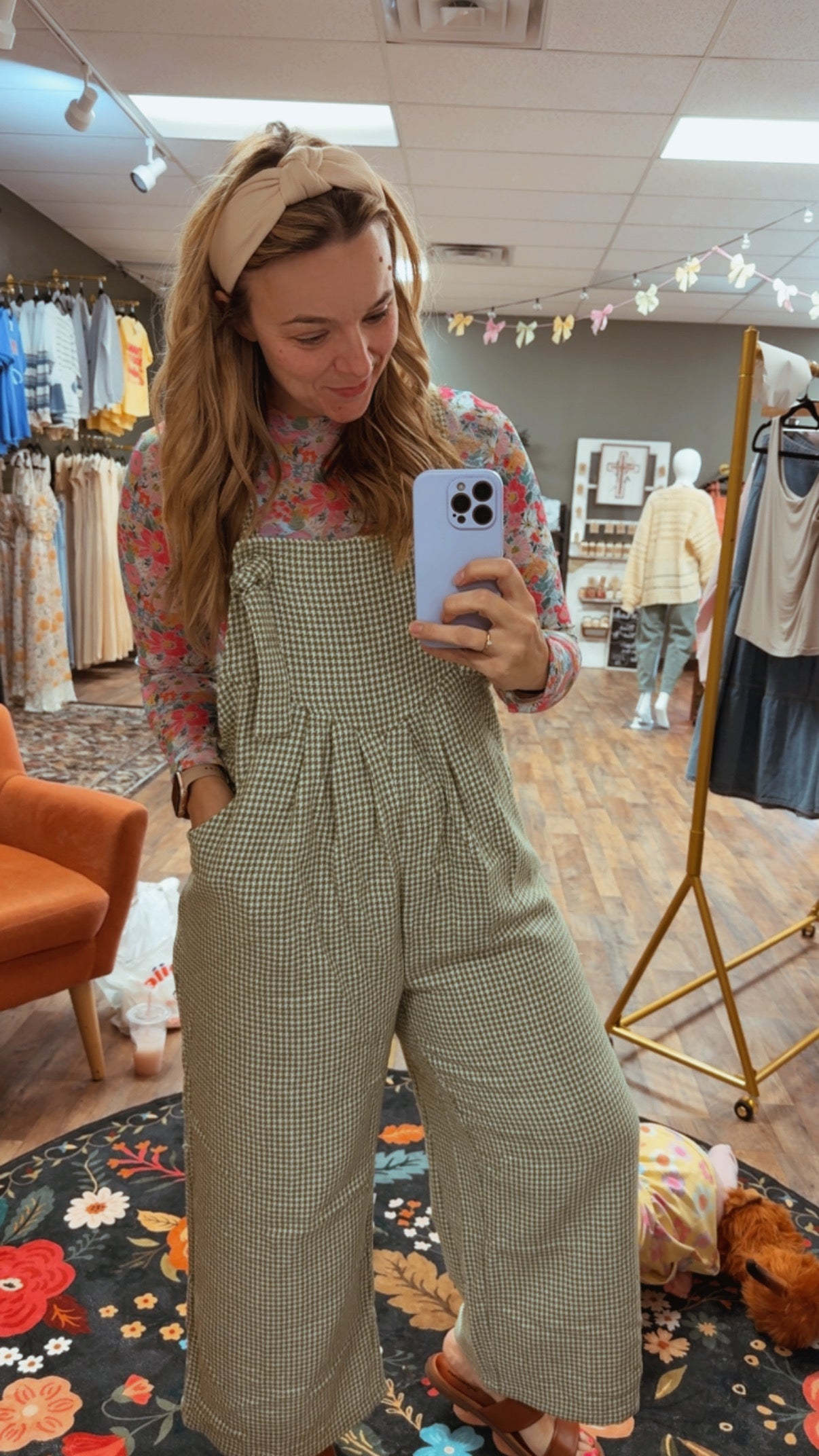 Green Gingham overall jumpsuit
