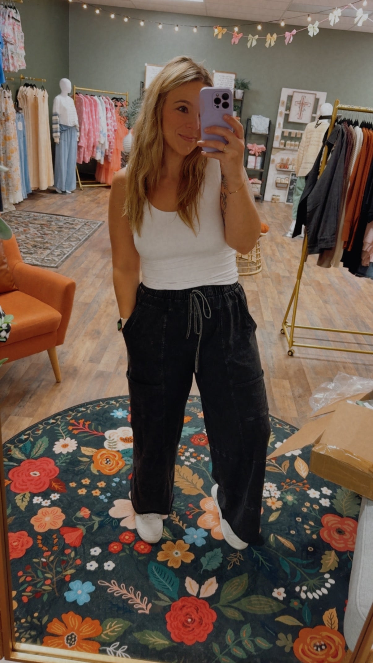 Black mineral wash pants