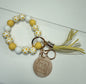 Yellow Floral Wooden Bead Keychain
