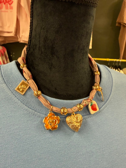 Pink scarf charm necklace