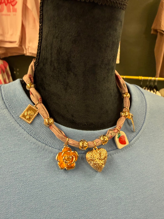 Pink scarf charm necklace