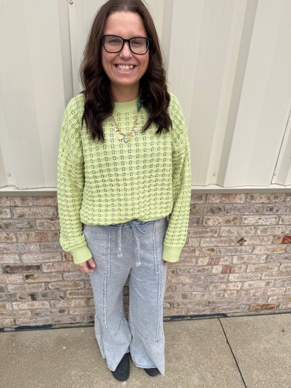 Crew Neck Crochet Knit Sweater