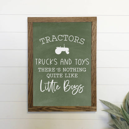 Tractors & Little Boys Wood Sign Framed Wall Art Print