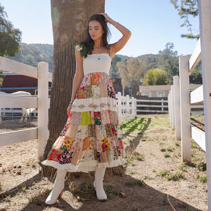 Artisan Pearl Maxi Dress Smocked Bodice Aari Embroidery