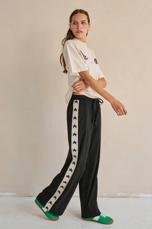 STAR STRIPE CORDUROY WIDE LEG PANTS