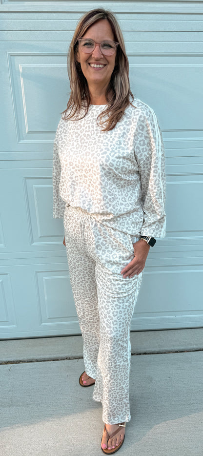 Leopard Side Striped Pants Set