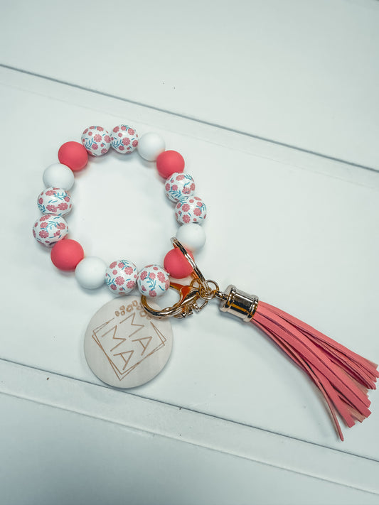 Pink Wooden Bead Keychain