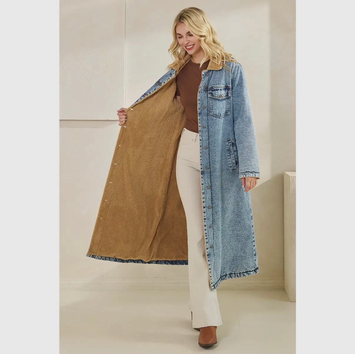 Denim fleece lined coat