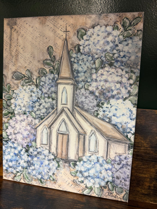 Church blue floral canvas