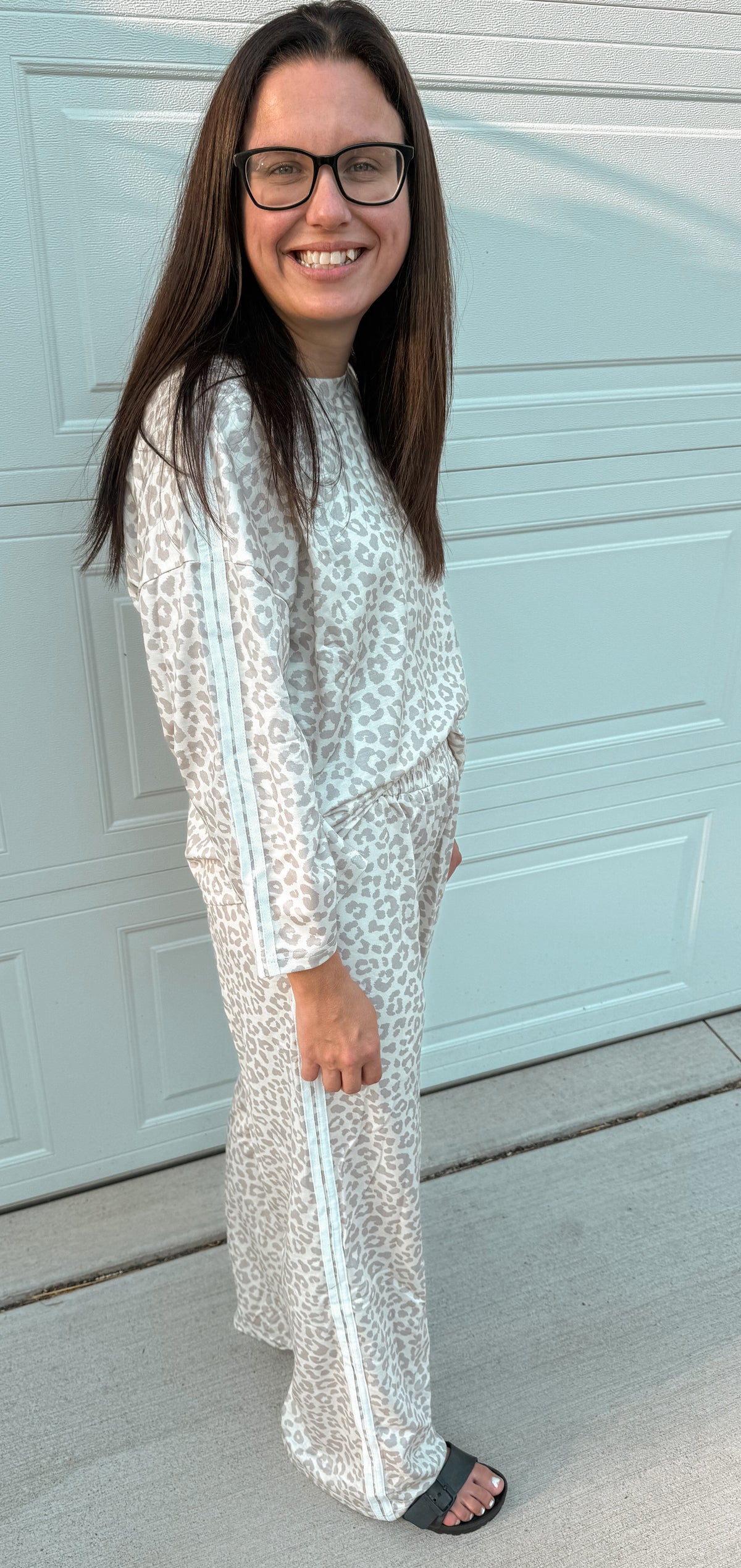 Leopard Side Striped Pants Set
