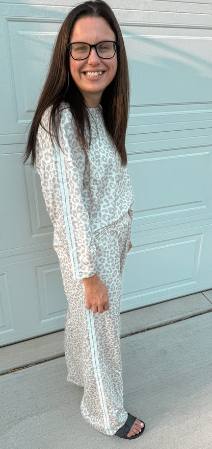 Leopard Side Striped Pants Set