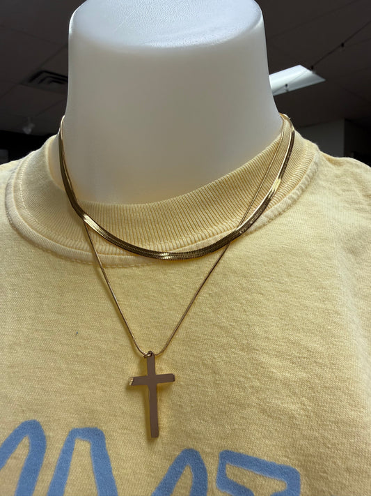 Double gold layered cross necklace