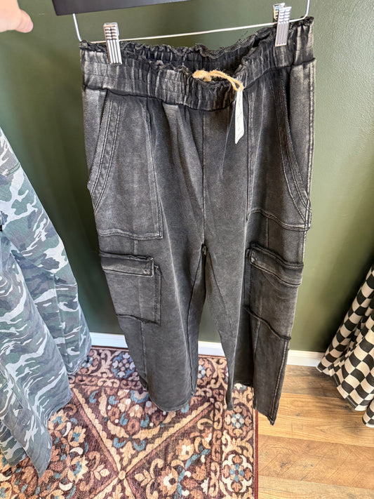 Black mineral wash cargo pants
