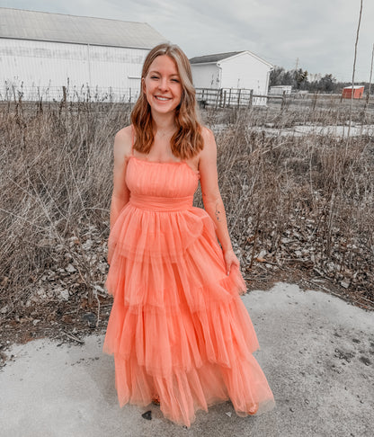 ROMANTIC TIERED MESH RUFFLED DRESS