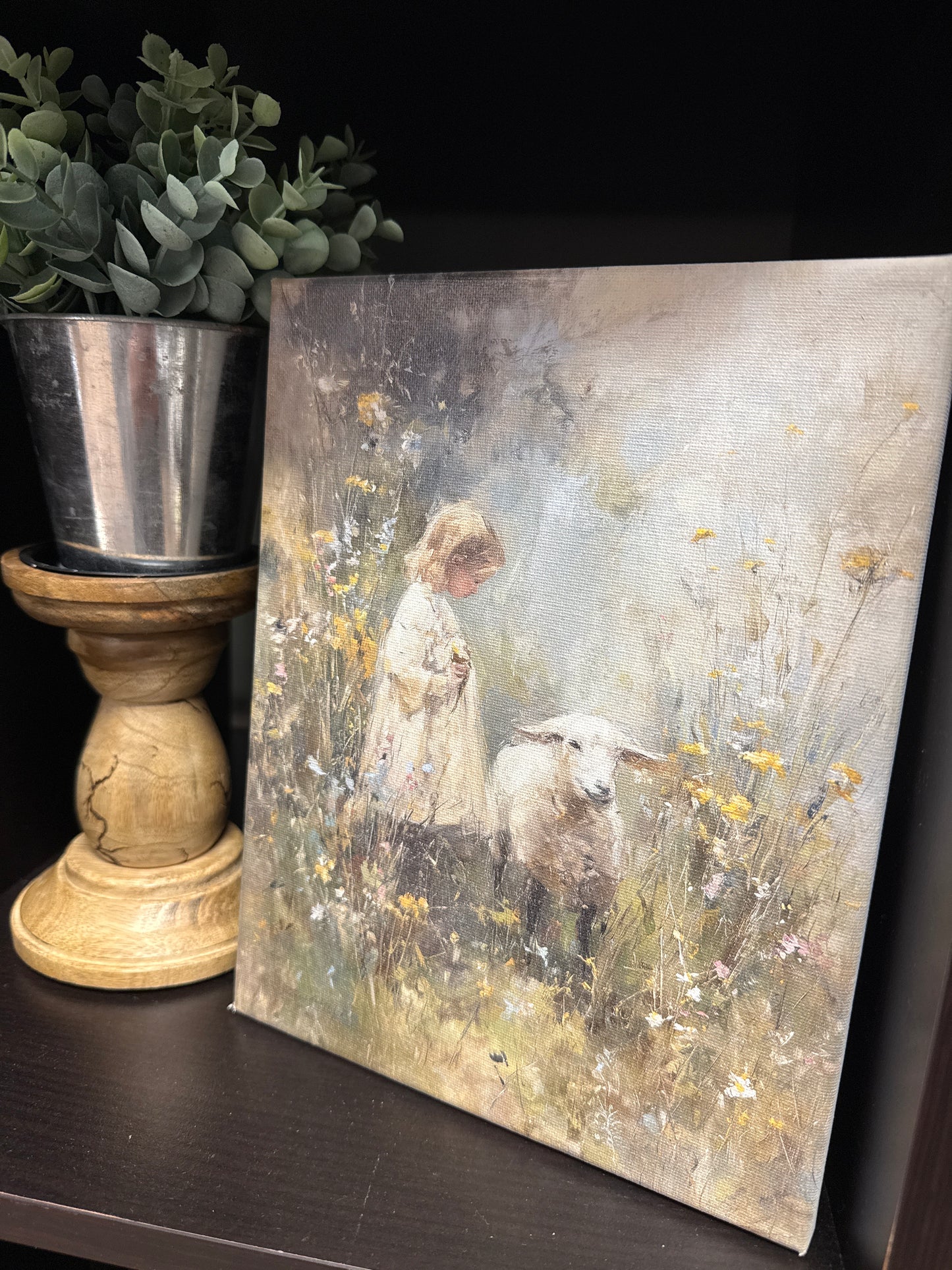 Vintage sheep floral canvas