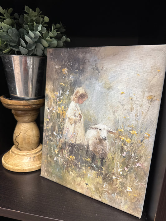 Vintage sheep floral canvas