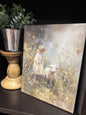 Vintage sheep floral canvas