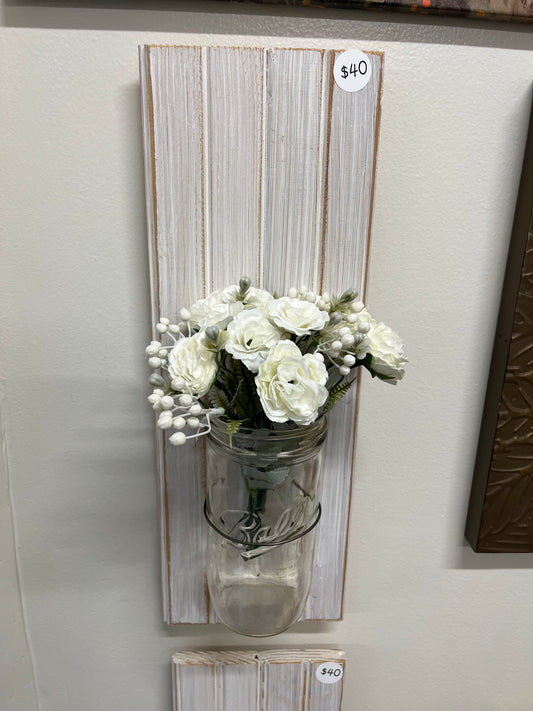 White Wall Mason Jar Floral
