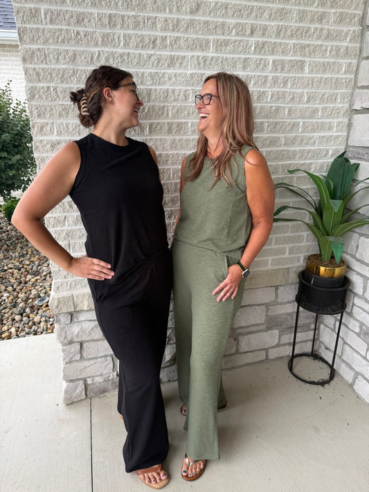 Cotton Slub Tank & Pants 2PC Set - Zenana✨ 3 colors 🤎💚🖤