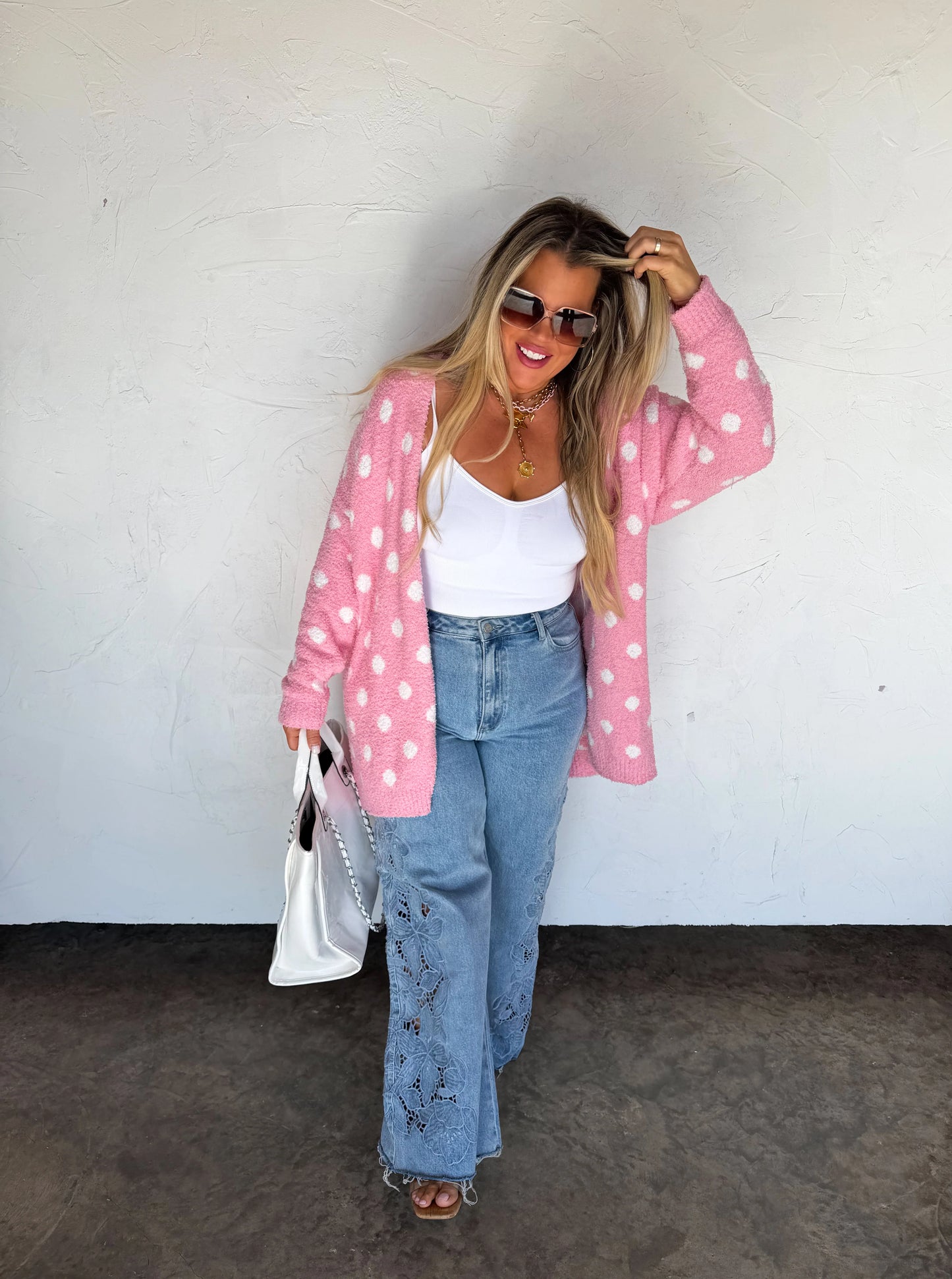 Spring Cloud Cardigan pink polka