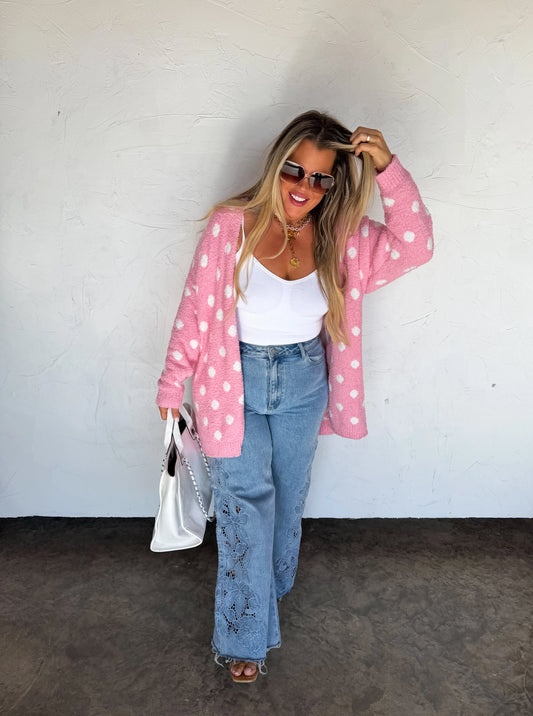 Spring Cloud Cardigan pink polka