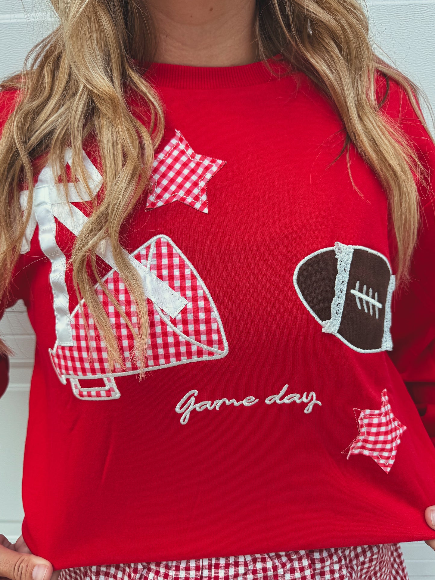 Patchwork gameday black or red crewneck 🏈✨