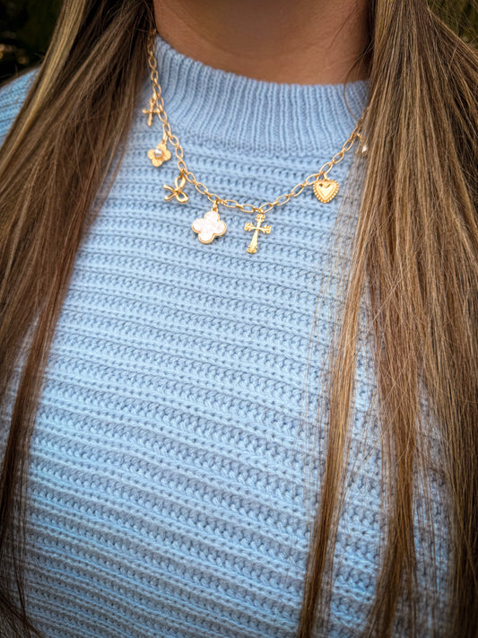 Gold and white charm necklace