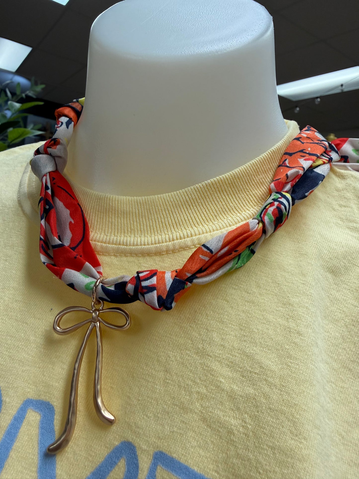 Colorful bow pendant scarf necklace