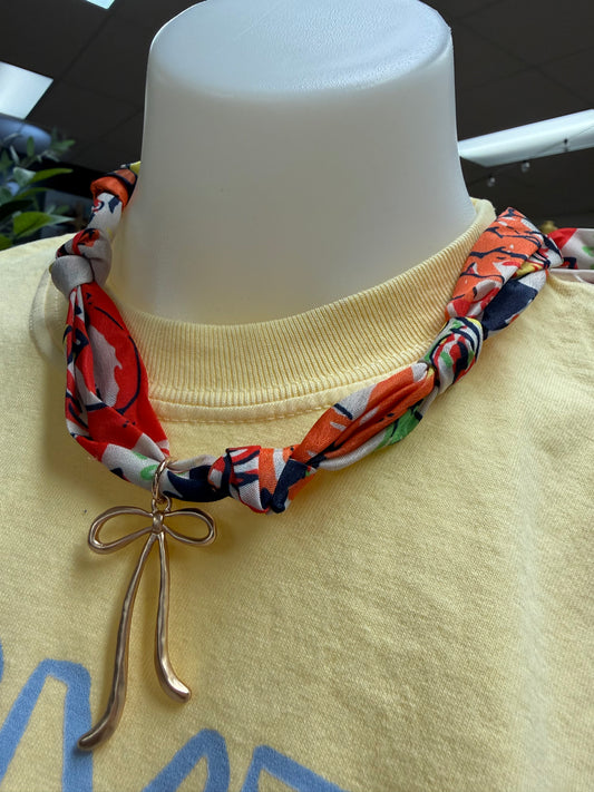 Colorful bow pendant scarf necklace