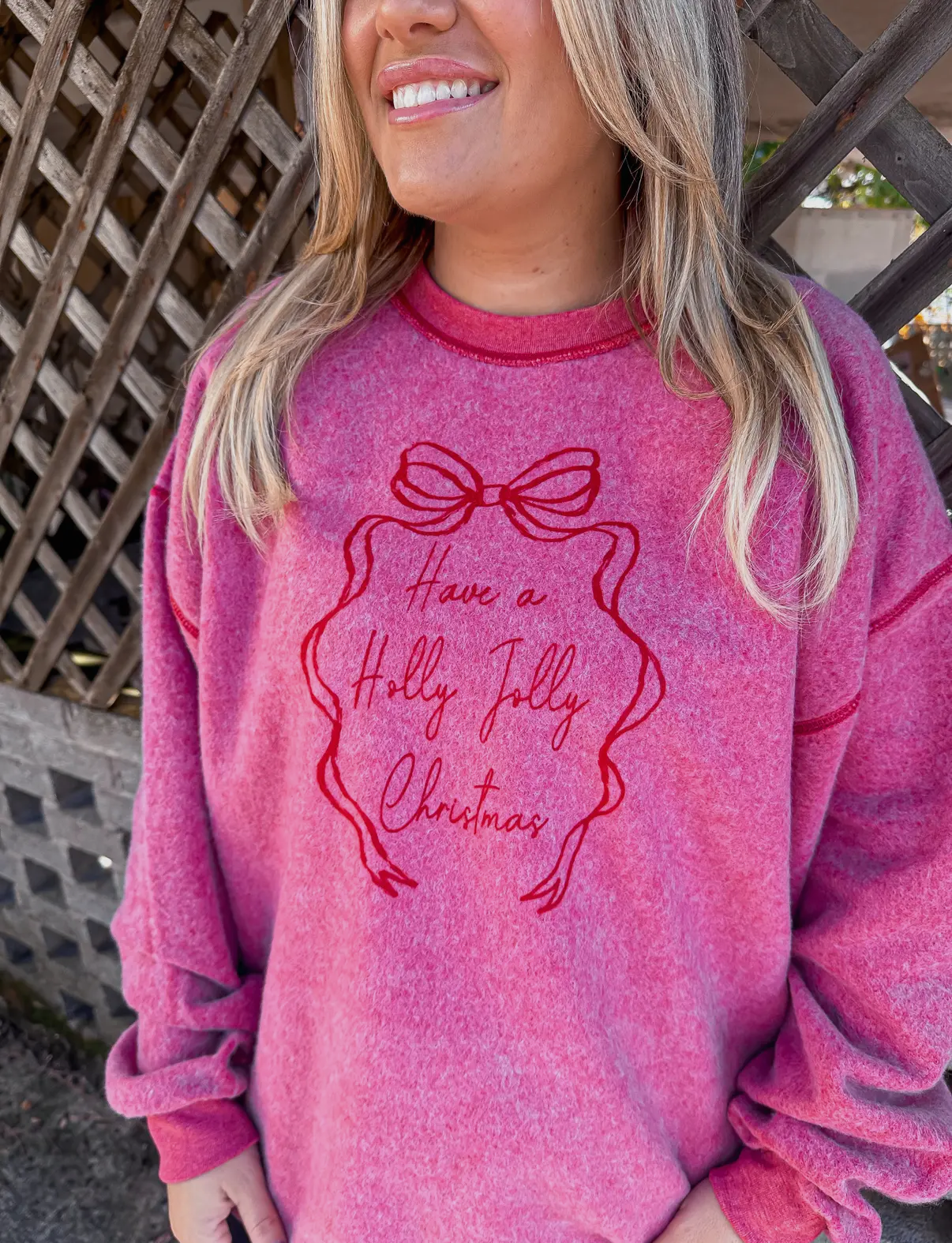 Red inside out Christmas crew neck