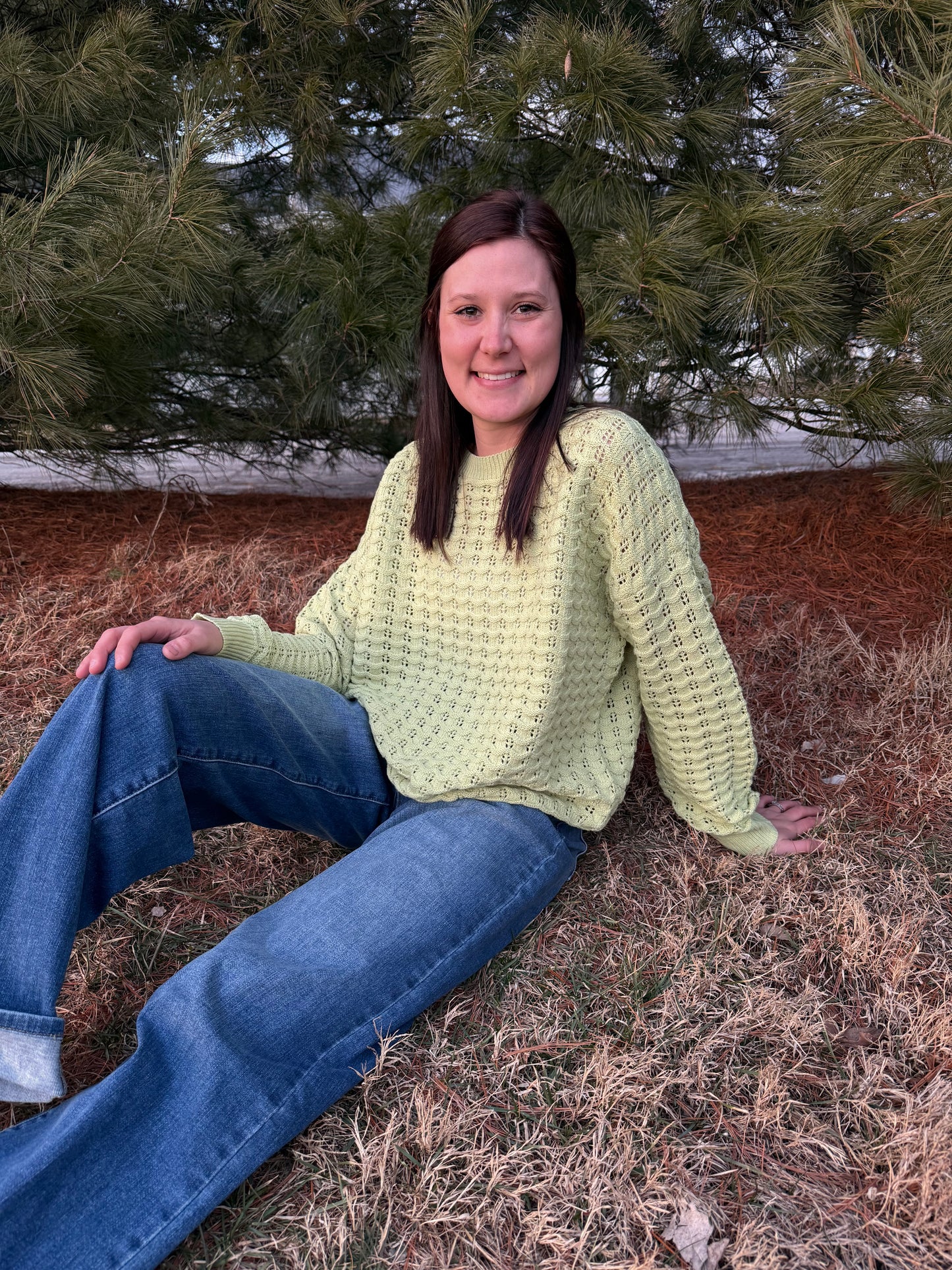 Crew Neck Crochet Knit Sweater