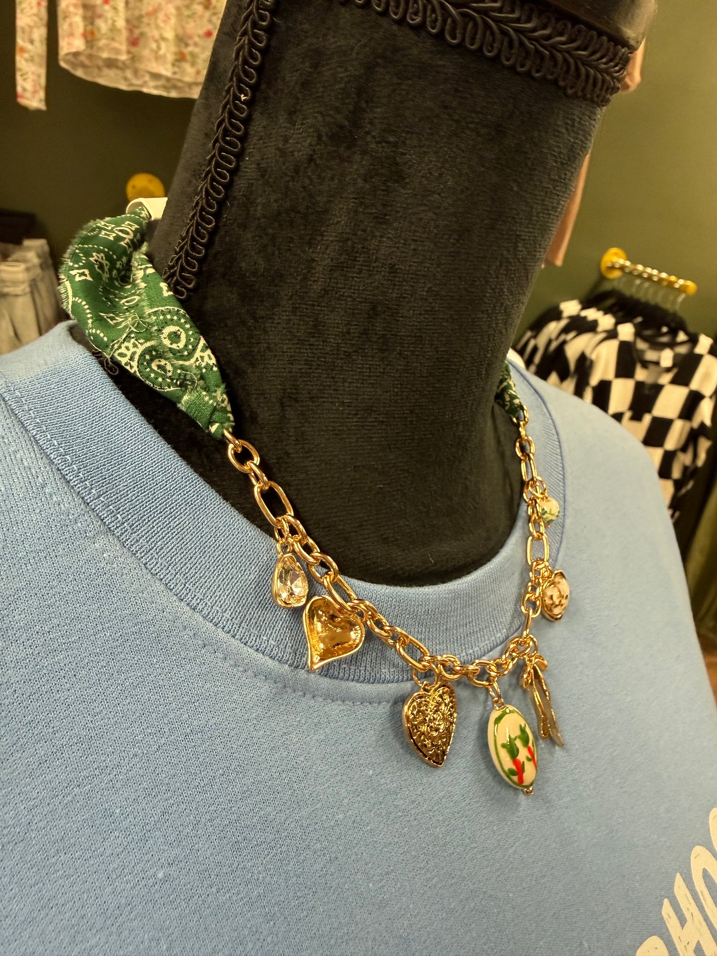 Green scarf charm necklace