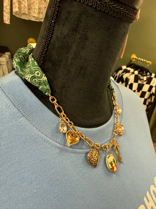 Green scarf charm necklace