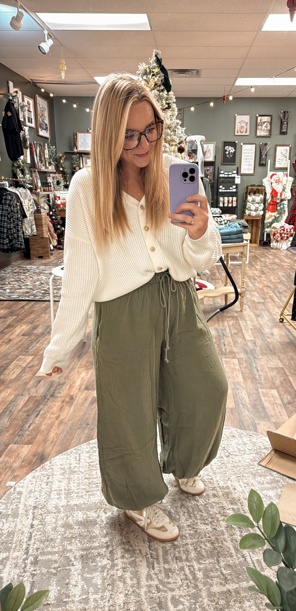 Celestia Wide Leg Cinched Pants - Olive