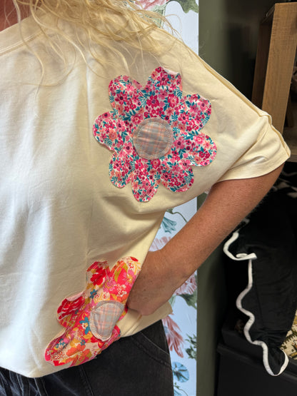 Tan Patchwork Floral Tee