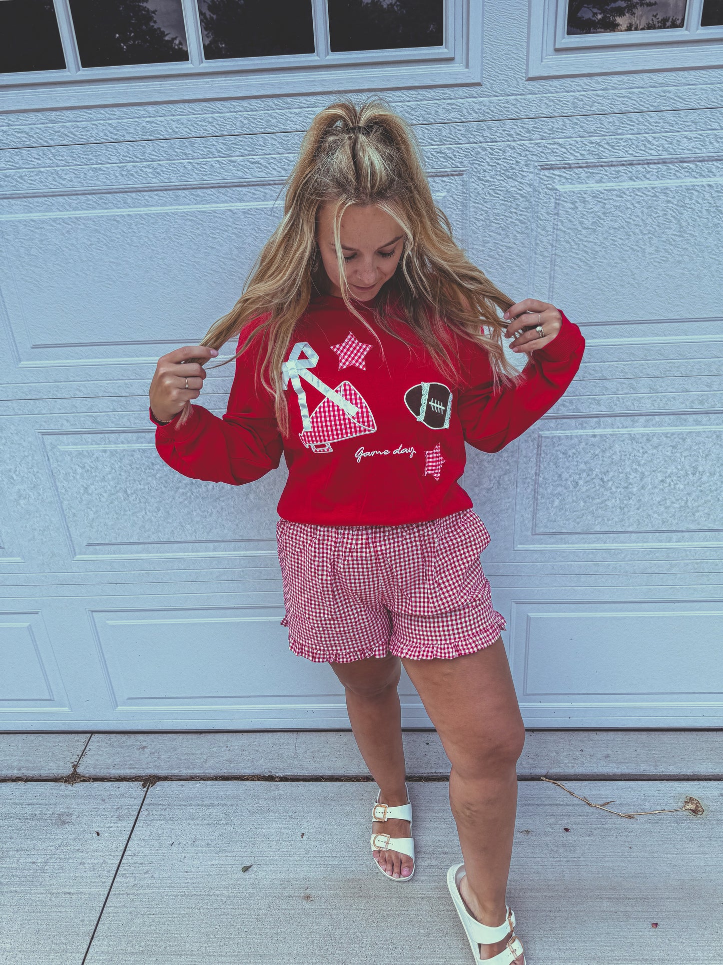 Patchwork gameday black or red crewneck 🏈✨