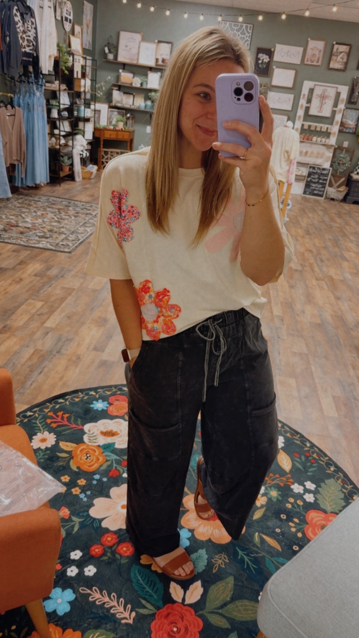Tan Patchwork Floral Tee